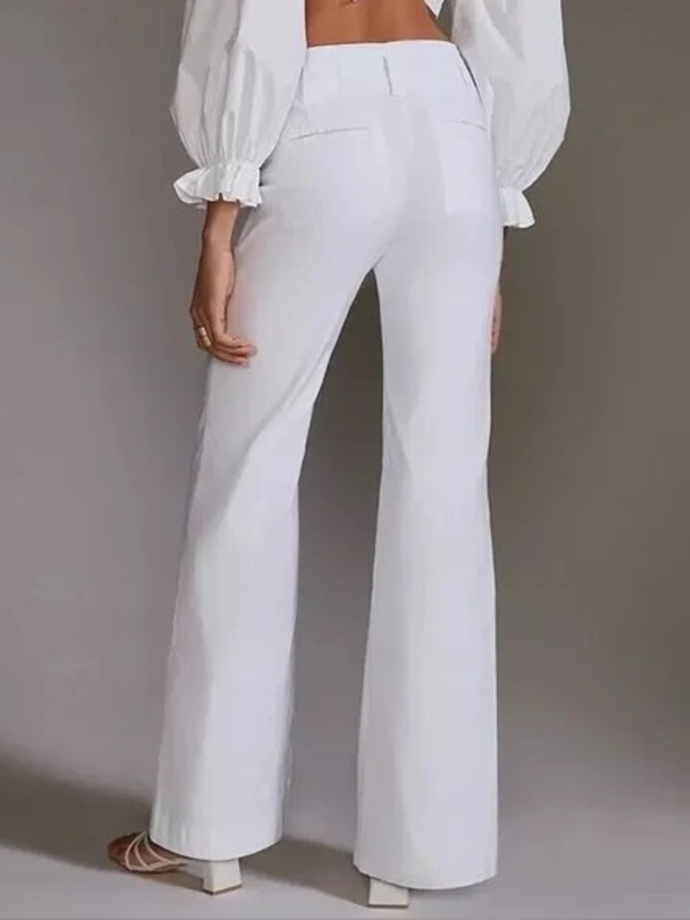 Anthropologie Maeve 10 The Naomi Linen High Rise Wide-Leg Flare Pants White - Picture 3 of 9